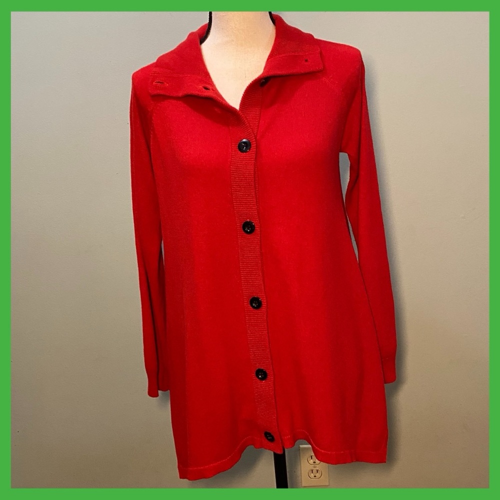 Red Kenneth Cole Long Sleeve Button Up Cardigan